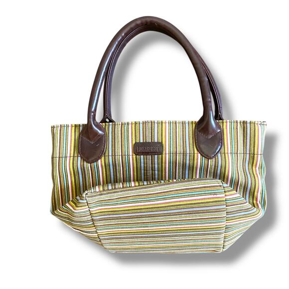 Longaberger Small Tote Bag Purse Multi Stripe Canvas Double Handle Casual Travel - Picture 13 of 14